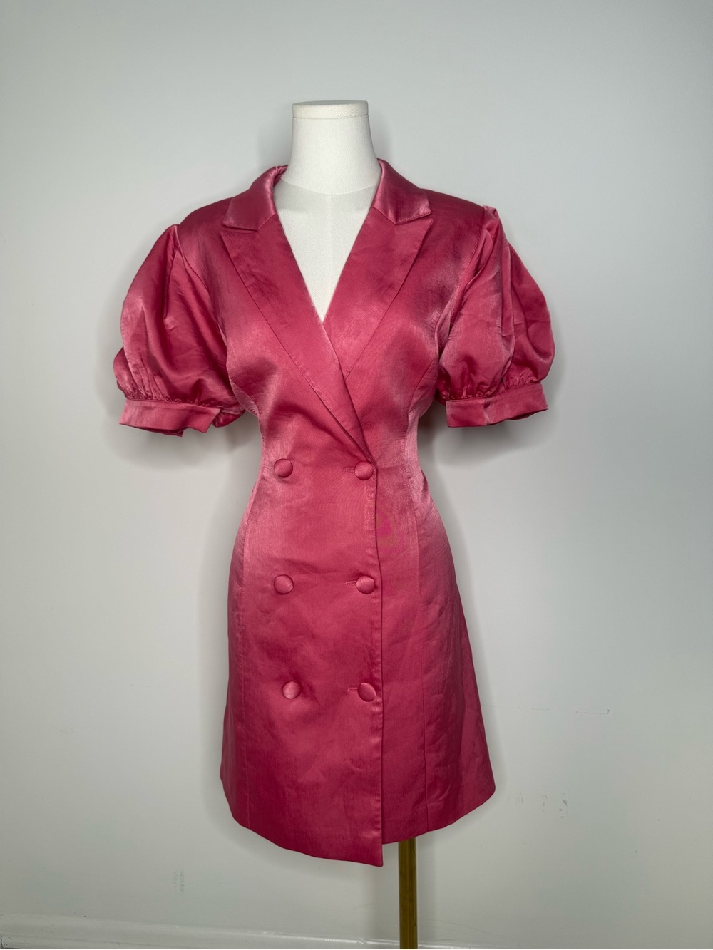 Adelyn Rae Pink Satin Double-Breasted Puff Sleeve Mini Dress